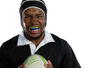 Rugby player wearing a mouthguard